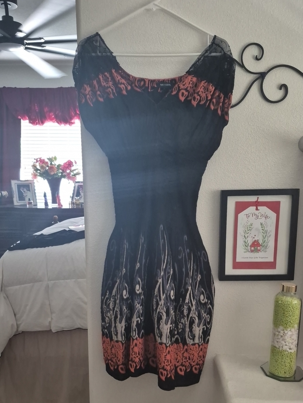 Max Edition Black & Orange Fit-and-Flare Women's Dress